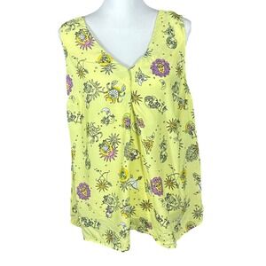 ModCloth Zodiac Celestial Sleeveless Blouse Womens 1X Yellow Sun Moon Pleated